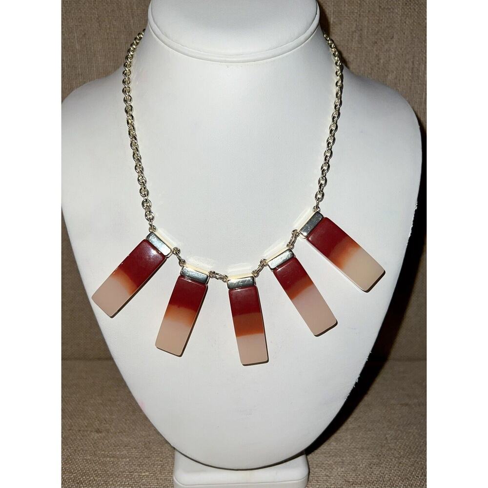 LOFT Gold Tone Ombre Lucite Bib Collar Necklace UNIQUE Pink Berry Tones